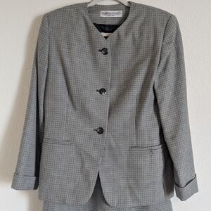 Amanda Smith 100% Wool Houndstooth Skirt Suit Set Sz 10 Blazer Vintage Inspired